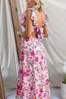 Ruffle Trim Bow Back Cut Out Floral Print Swing Maxi Dress