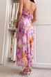 Karleedress V Neck Backless Ruffle Trim Slit Floral Print Maxi Cami Dress