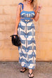 Karleedress Tie Shoulder Cut Out Waist Printed Maxi Dress