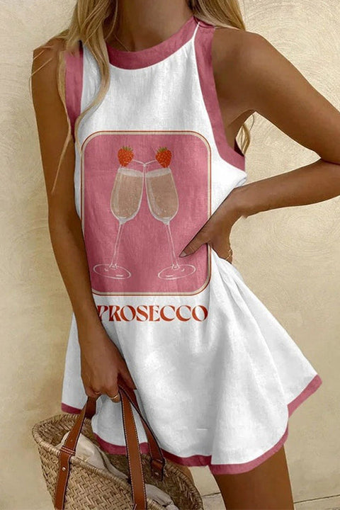 Karleedress Crewneck Sleeveless Color Block Print Mini Dress