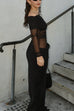 Karleedress Off Shoulder Long Sleeves Mesh Splice Maxi Dress