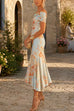 Karleedress Off Shoulder Floral Print Irregular Hem Midi Dress