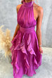 Halter Neck Ruffle Flowy Maxi Dress