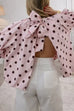 Lantern Long Sleeves Bow Back Slit Polka Dot Top