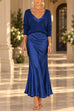 Karleedress V Neck Drop Shoulder Sweater and Satin Maxi Cami Dress Set (E)