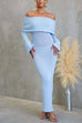 Karleedress Off Shoulder Long Sleeves Bodycon Stretchy Maxi Dress