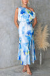 Asymmetric One Shoulder Tie Waist Slit Tie Dye Maxi Dress