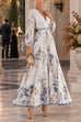 Karleedress V Neck Lantern Long Sleeves Floral Print Pleated Maxi Dress (A)