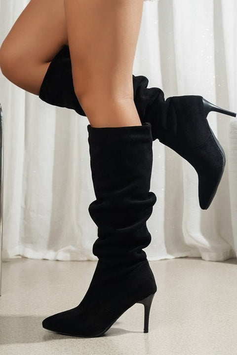 Karleedress Faux Suede Pointed Toe Stiletto Heel High Boots