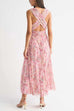Halter V Neck Floral Print Maxi Dress