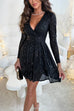 Karleedress Wrap V Neck Waisted Sequin Mini Party Dress