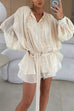 Karleedress Lantern Long Sleeves Draped Ruffle Layered Mini Dress with Shorts