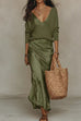 Karleedress V Neck Drop Shoulder Sweater and Satin Maxi Cami Dress Set