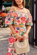 Puff Sleeves Back Cut Out Floral Print Crop Top