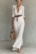 Karleedress Lapel Long Sleeves Button Up Maxi Dress With Belt