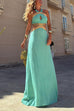 Tie Bow Backless Cut Out Color Block Maxi Dress
