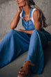 Karleedress Pocketed Wide Leg Baggy Denim Overalls