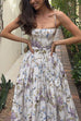 Karleedress Spaghetti Strap Floral Print Bustier A-line Maxi Dress