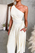 One Shoulder Sleeveless Tie Knot Top High Rise Wide Leg Pants Set