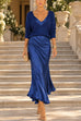 Karleedress V Neck Drop Shoulder Sweater and Satin Maxi Cami Dress Set (F)