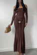 Off Shoulder Long Sleeves Metal Buckle Knot Detail Maxi Dress