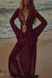 Karleedress V Neck Side Slit Crochet Beach Cover Up Maxi Dress