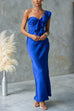Ruffle One Shoulder Satin Maxi Party Dress