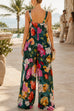 V Neck Sleeveless Floral Print Wide Leg Jumpsuit