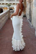 Karleedress Spaghetti Strap Open Back Ruffle Trim Maxi Dress