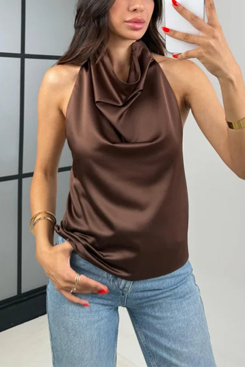 Karleedress Chic Halter Cowl Neck Sleeveless Satin Top