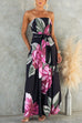 Strapless Tie Waist Wide Leg Floral Print Jumpsuit