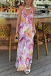 Karleedress V Neck Backless Ruffle Trim Slit Floral Print Maxi Cami Dress