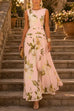 Karleedress Boat Neck Sleeveless Floral Print A-line Maxi Dress