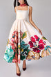 Square Neck Sleeveless Floral Print Midi Dress