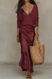 Karleedress V Neck Drop Shoulder Sweater and Satin Maxi Cami Dress Set