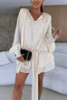 Karleedress Lantern Long Sleeves Draped Ruffle Layered Mini Dress with Shorts