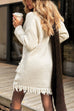 Drop Shoulder Pocketed Fringe Mini Sweater Dress