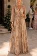 Karleedress Puff Long Sleeves Waisted Floral Print Maxi Dress