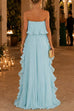 Karleedress Elegant Strapless Tube Ruffle Pleated Maxi Dress