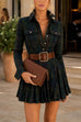 Karleedress Lapel Long Sleeves Button Up Plaid Mini Dress