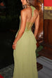 Karleedress Halter Neck Back Lace-up Pleated Maxi Dress