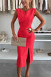 Karleedress Crewneck Sleeveless Slit Bodycon Midi Dress