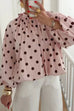 Lantern Long Sleeves Bow Back Slit Polka Dot Top