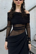 Karleedress Off Shoulder Long Sleeves Mesh Splice Maxi Dress