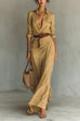 Karleedress Lapel Long Sleeves Button Up Maxi Dress With Belt