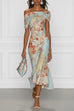 Karleedress Off Shoulder Floral Print Irregular Hem Midi Dress