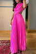 Karleedress Crewneck Sleeveless Open Back Pleated Maxi Dress