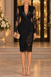 Karleedress V Neck Long Sleeves Lace Patchwork Bodycon Dress