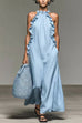 Karleedress Sleeveless Linen Blend Ruffle Pocketed Maxi Dress