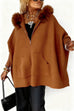 Karleedress Dolman Sleeves Zipper Up Pocketed Jacket with Faux Fur Hood
